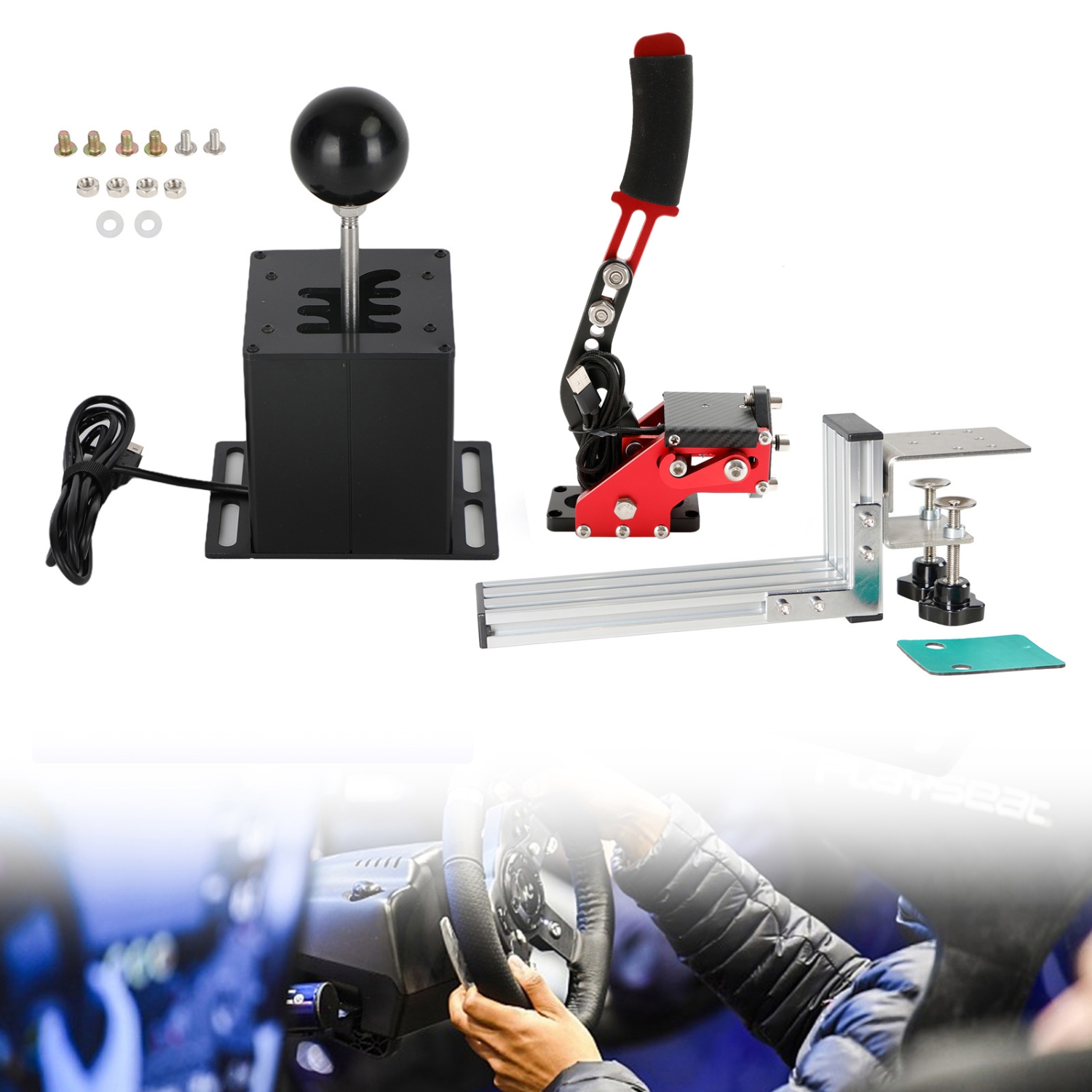 USB Handbrake with L Clip and 6+R H Shifter for Logitech G25 G27 G29 Racing Game