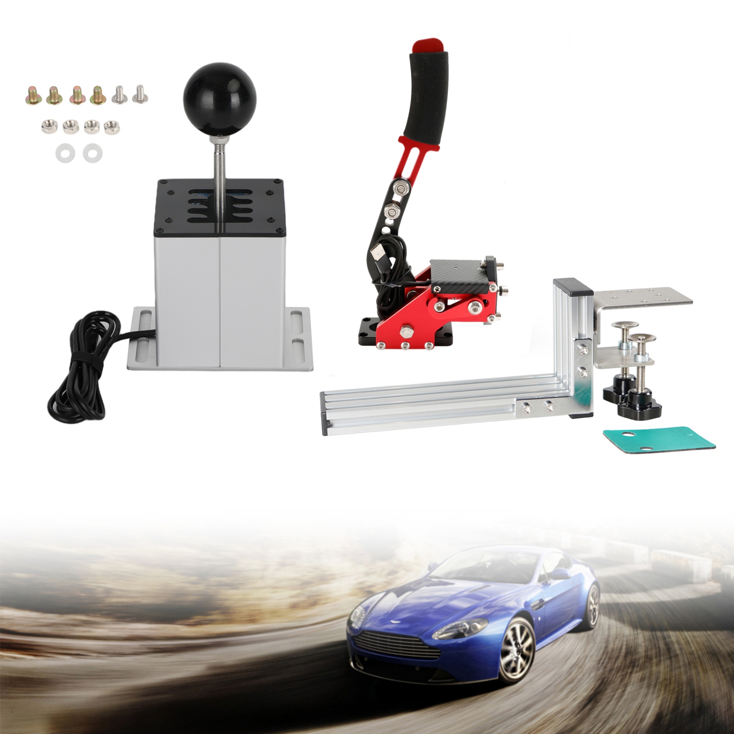 USB Handbrake with L Clip and 7+R H Shifter for Logitech G25 G27 G29 Racing Game
