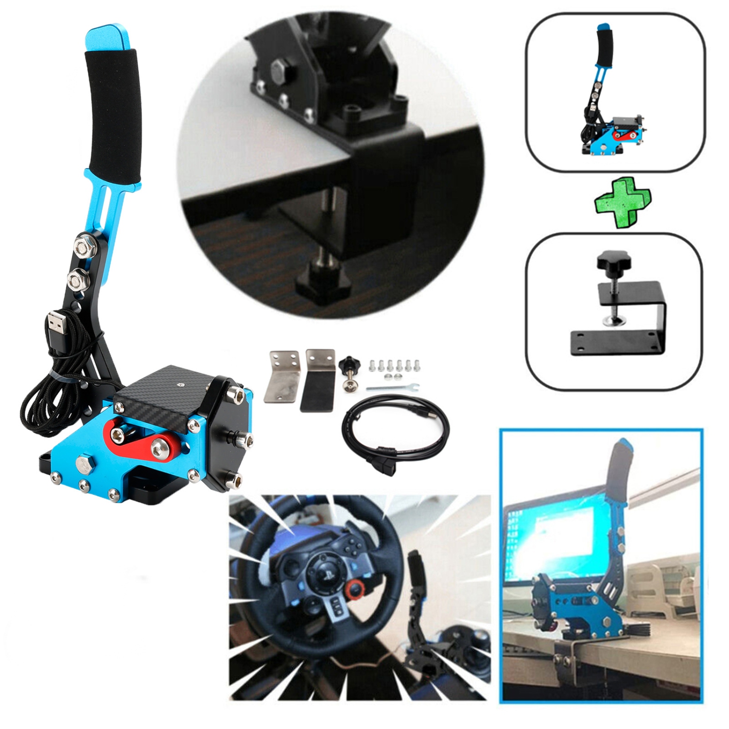 USB Handbrake with Clamp and 7+R H Shifter for Logitech G29 G920 Steering Wheel