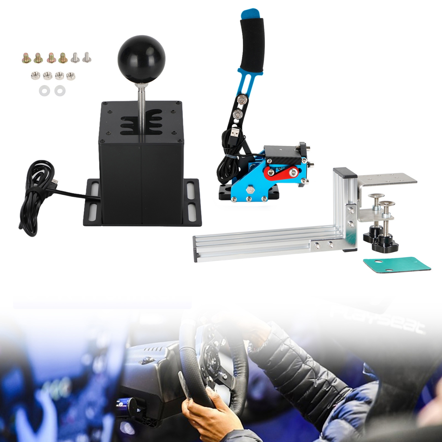 USB Handbrake with L Clip and 6+R H Shifter for Logitech G25 G27 G29 Racing Game
