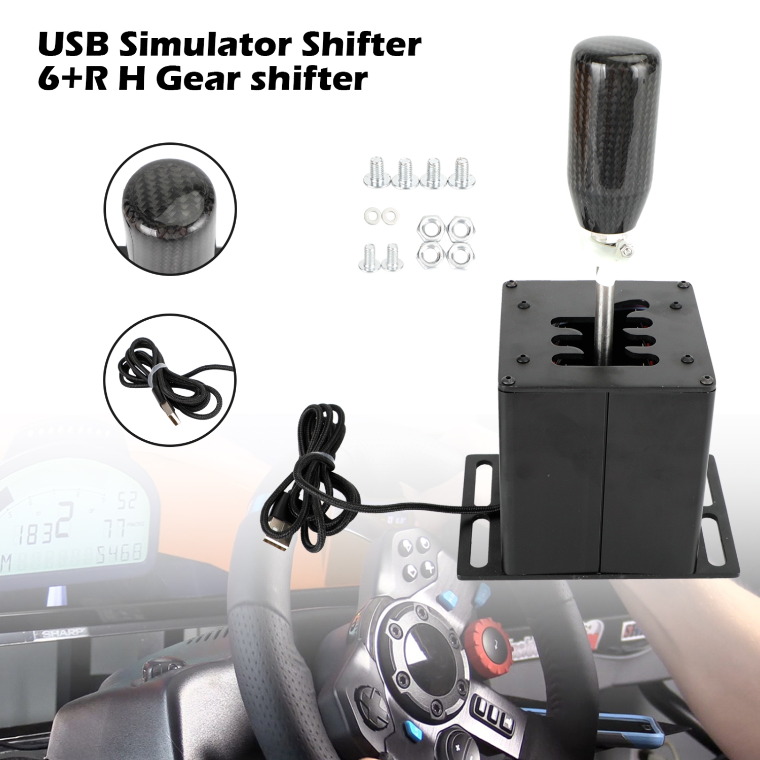 6+R USB Simulator H Gear shifter for Logitech G29 G920 Steering Wheel PC Black