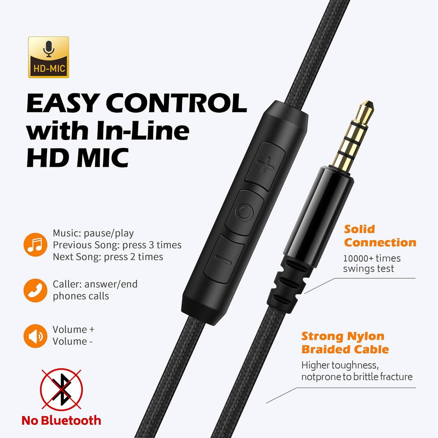 Casque d'écoute pliable et léger C8 d'Oeca avec commande de volume pour téléphones intelligents Android, PC, portable, Mac, tablette, casque d'écoute