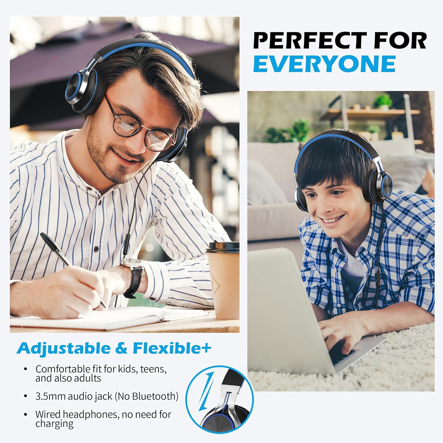 Oececa C8 Headphones Wired, On-Ear Headphones with Microphone and Volume Control Foldable Corded Stereo 3.5mm Headset for Smartphones Chromebook