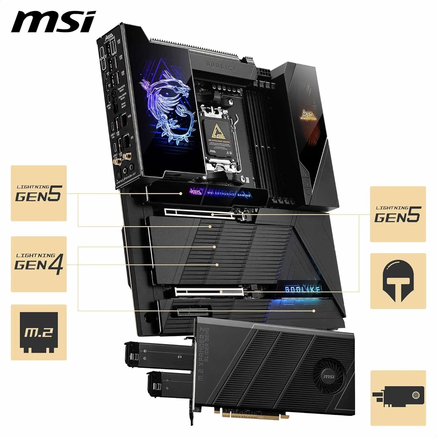 MSI MEG X870E GODLIKE, AMD X870E EATX - Compatible with AMD Ryzen 9000/8000/7000 Processors, AM5 - Dynamic Dashboard III, EZ Slide M.2, DDR5 Memory,