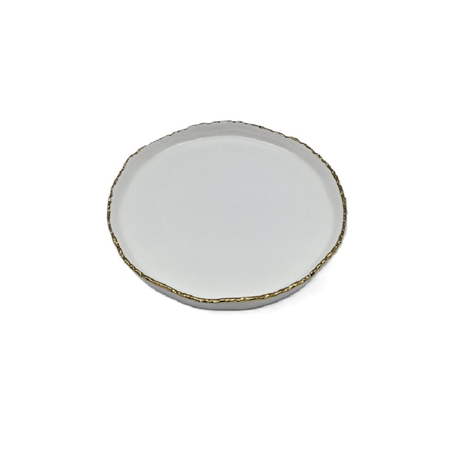 9.5" Simplicity Collection White Porcelain Gold Trim Raised Rim Round Shape Dessert Plate