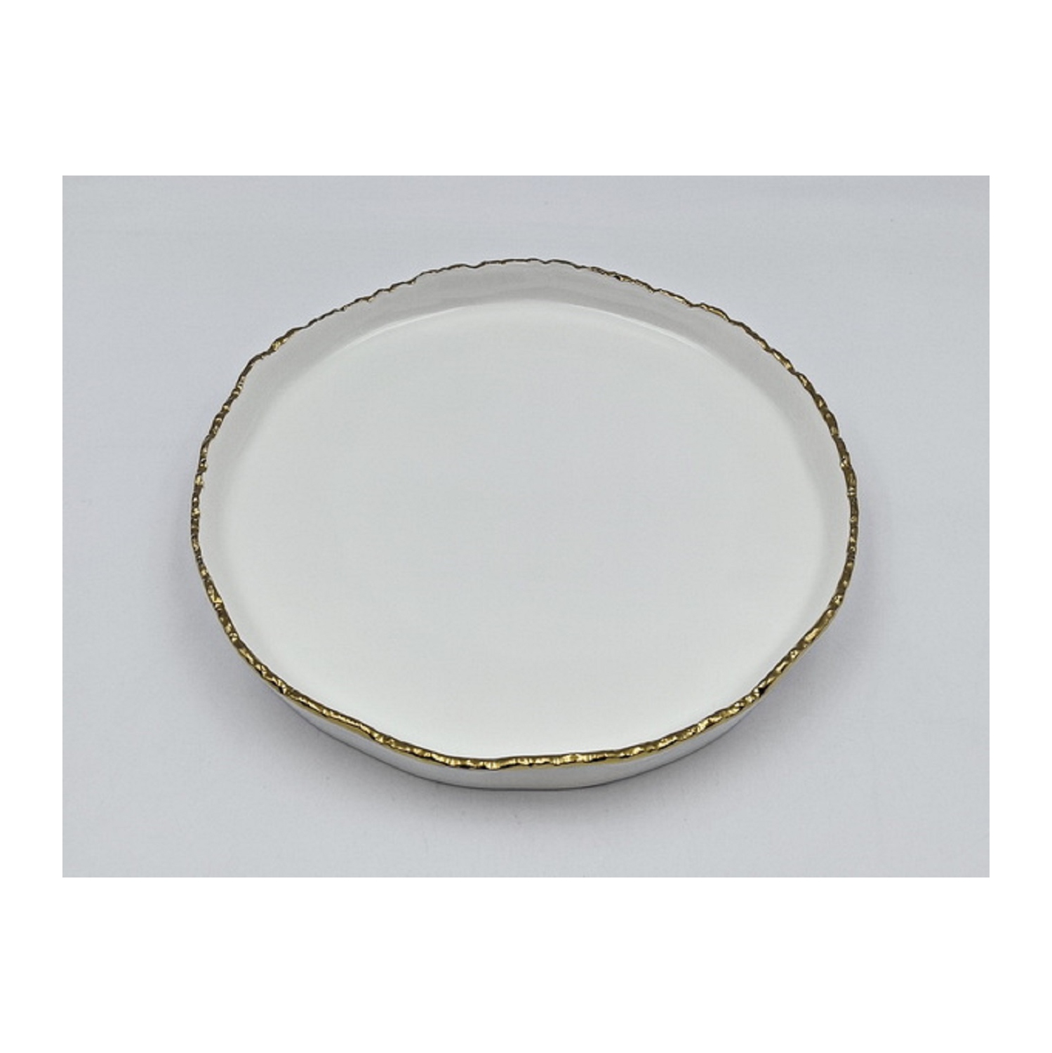 11.5" Simplicity Collection White Porcelain Gold Trim Raised Rim Round Shape Dinner Plate