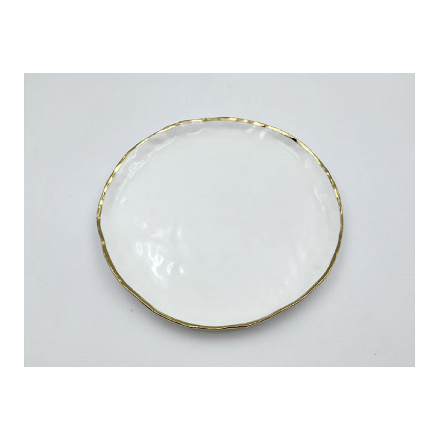 8.5" Simplicity Collection White Porcelain Gold Trim Freestyle Round Dessert Plate