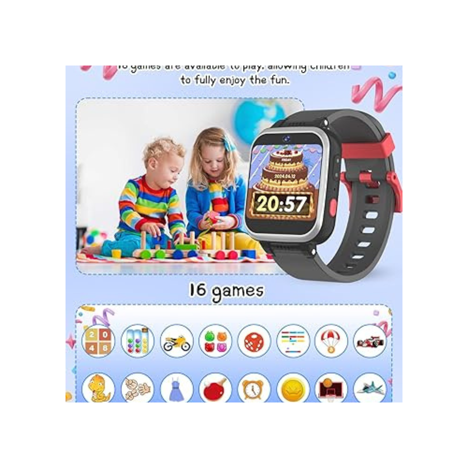 Kids Smart Watch for Boys Girls, Kids Fitness Activity Tracker Watch 1.54'' Screen with Pedometer Flashlight Camera Calculator Alarm Clock 16