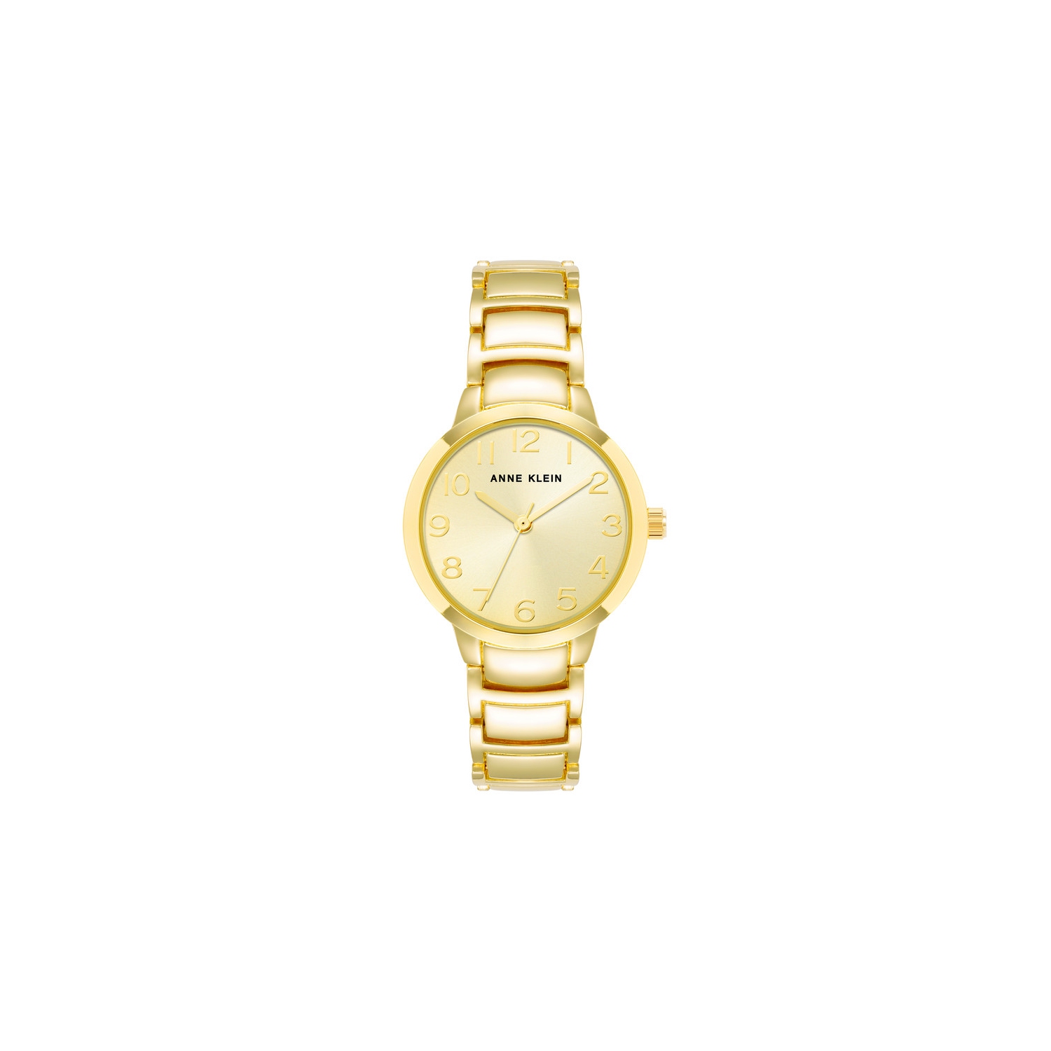 Montre ronde pour femmes 30&nbsp;mm dorée avec cadran champagne moiré et bracelet en métal d'Anne Klein