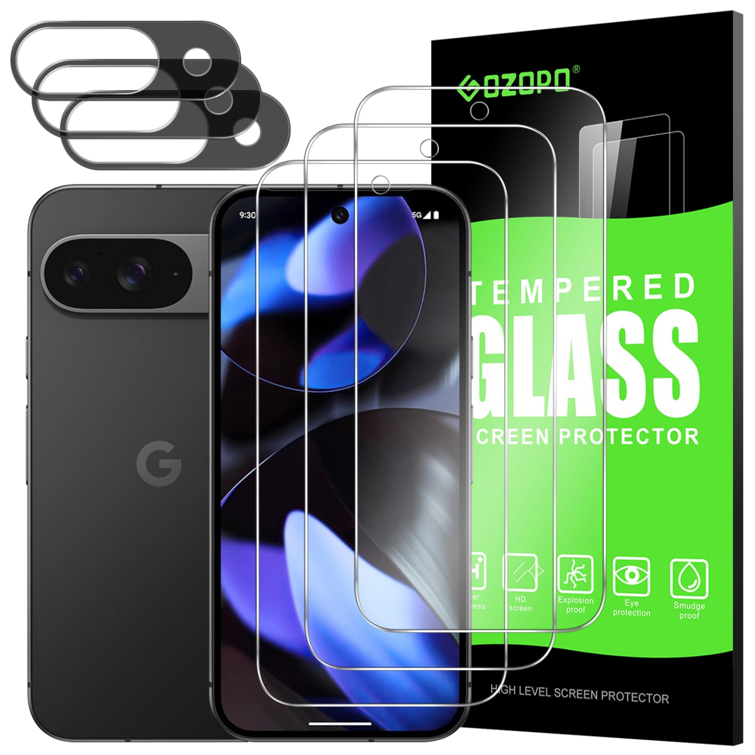 3+3 Pack de protecteurs d'écran pour Google Pixel 9?Sorti en 2024? Pellicule d'écran en verre trempé sans bulles