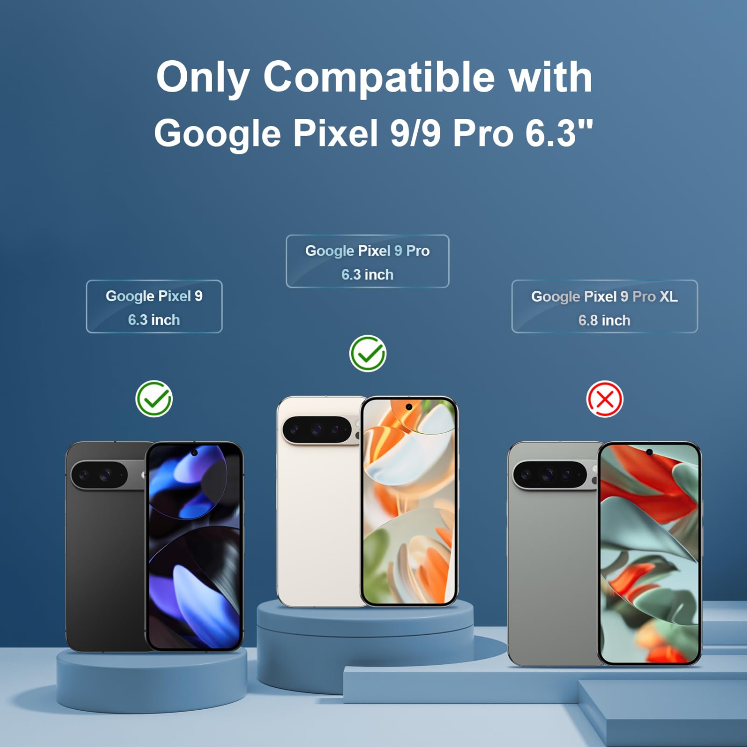 Paquet de 3 protecteurs d'écran pour Pixel 9/9 Pro de Google en verre trempé HD pleine couverture facile à installer, bord rond Résistant aux rayures