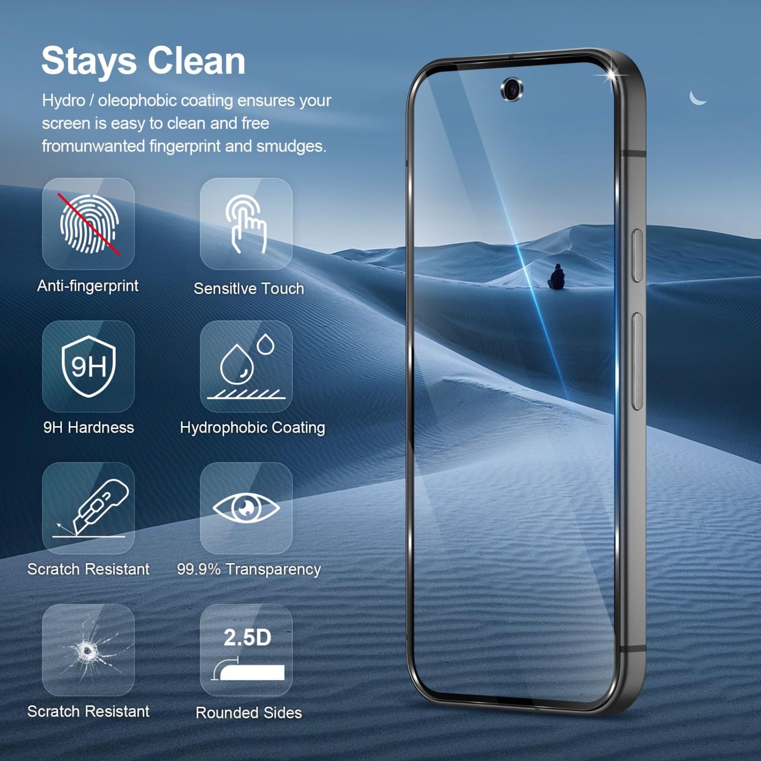 Paquet de 3 protecteurs d'écran pour Pixel 9/9 Pro de Google en verre trempé HD pleine couverture facile à installer, bord rond Résistant aux rayures
