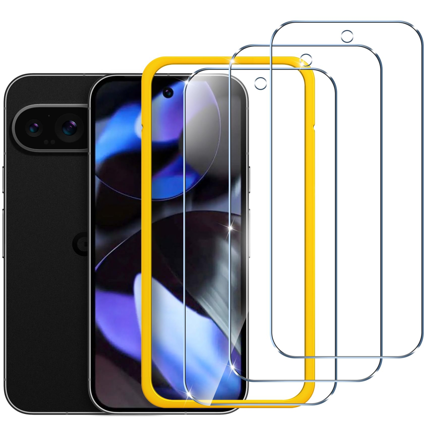 Paquet de 3 protecteurs d'écran en verre trempé pour Google Pixel 9 / Pixel 9 Pro 2024 Fingerprint Déverrouillage compatible avec Easy Installation