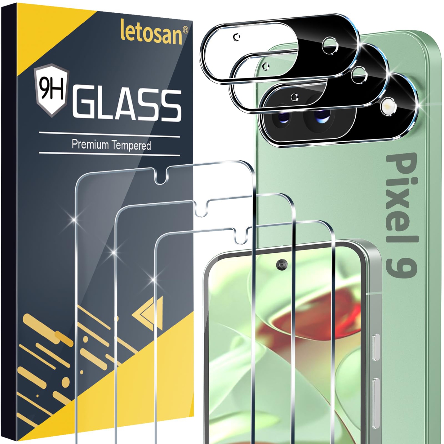 3+3 Pack Glass Screen Protector for Google Pixel 9 5G, 9H Tempered Glass, Ultrasonic Fingerprint Unlock,HD Clear Case Friendly for Google Pixel 9