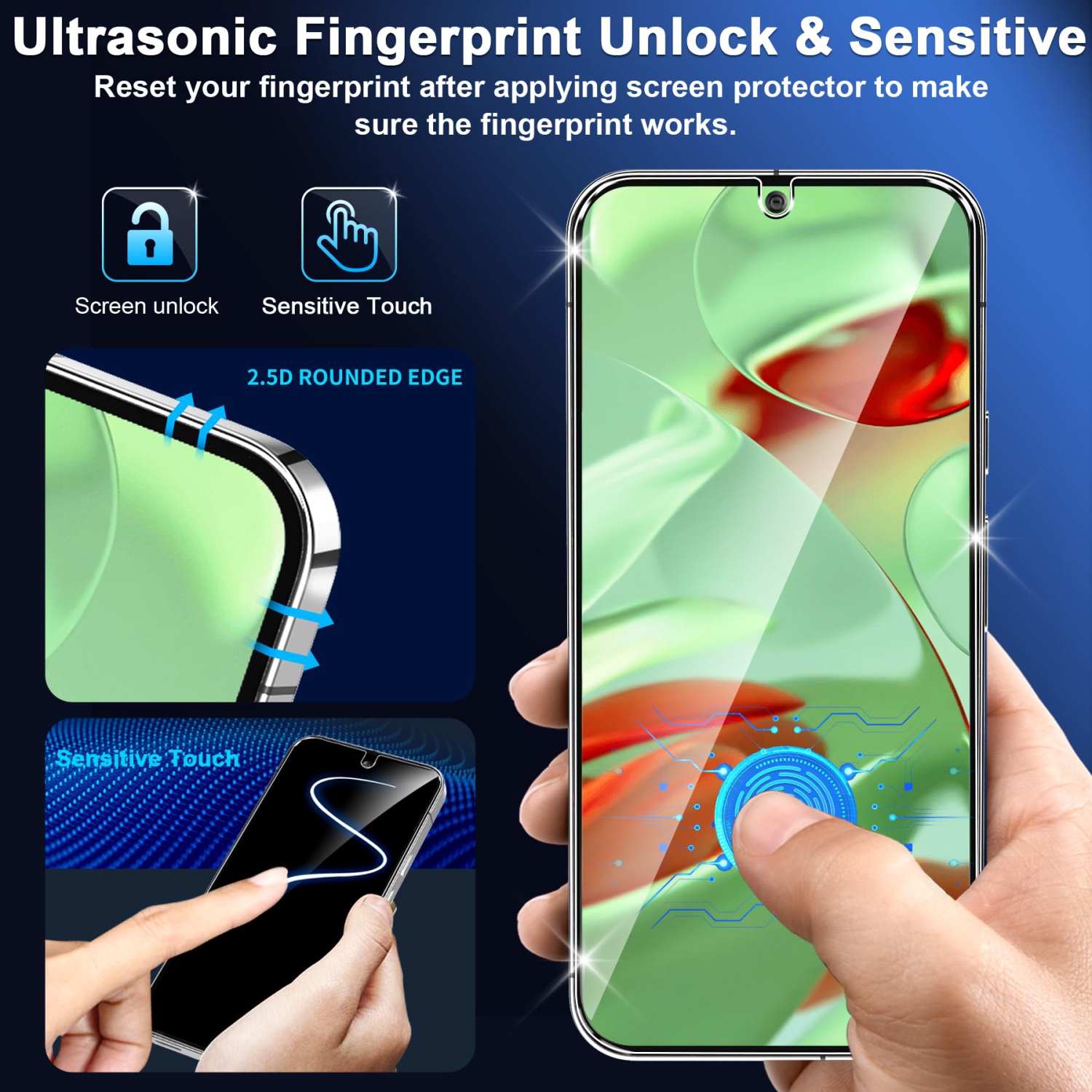 3+3 Pack Glass Screen Protector for Google Pixel 9 5G, 9H Tempered Glass, Ultrasonic Fingerprint Unlock,HD Clear Case Friendly for Google Pixel 9