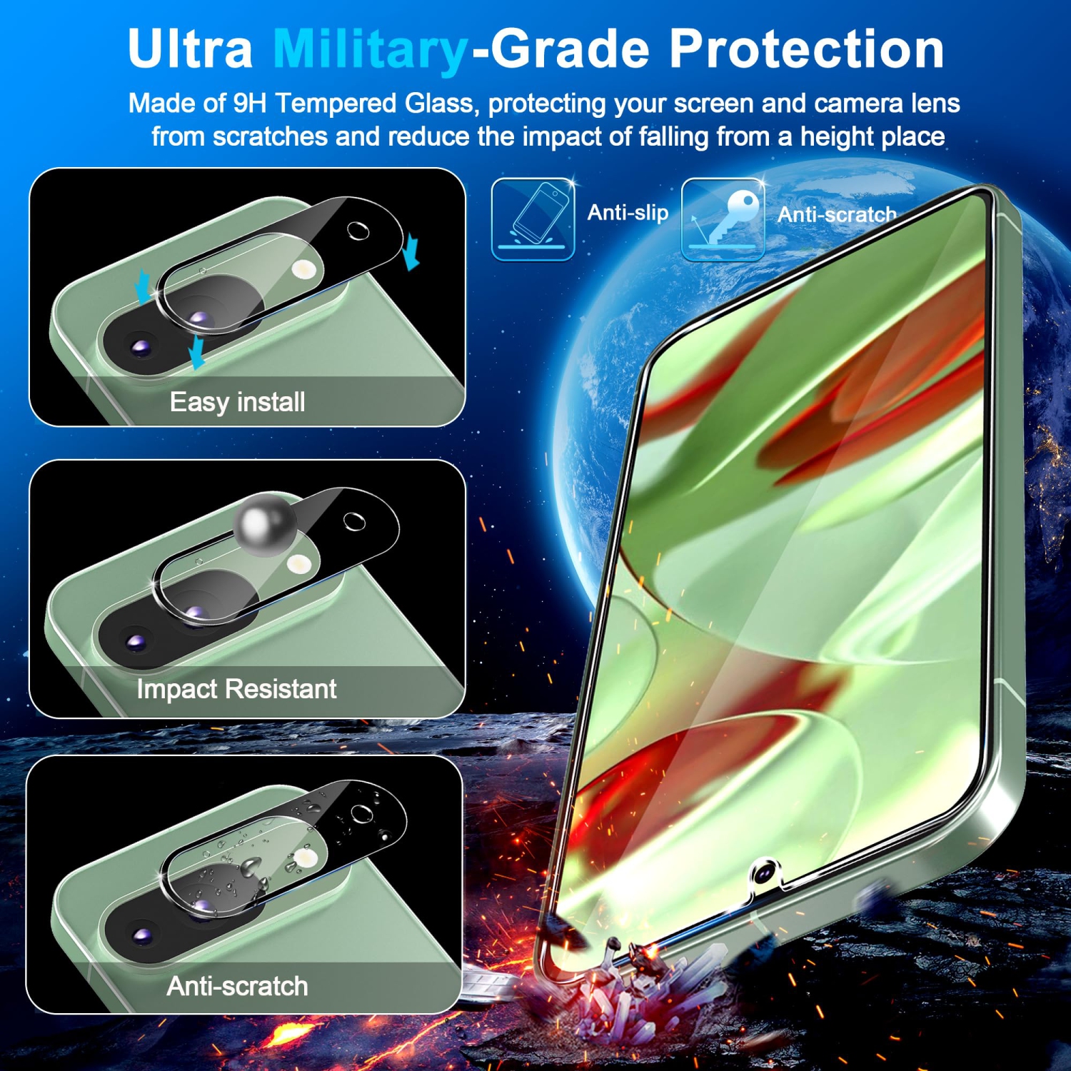 3+3 Pack Glass Screen Protector for Google Pixel 9 5G, 9H Tempered Glass, Ultrasonic Fingerprint Unlock,HD Clear Case Friendly for Google Pixel 9