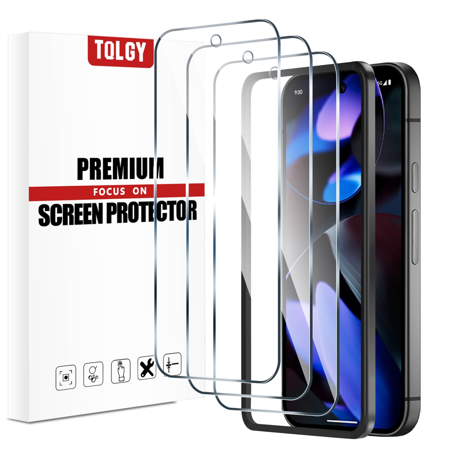 Paquet de 3 protecteurs d'écran pour Pixel 9 de Google, film en verre trempé avec cadre d'installation facile, compatible avec le déverrouillage des