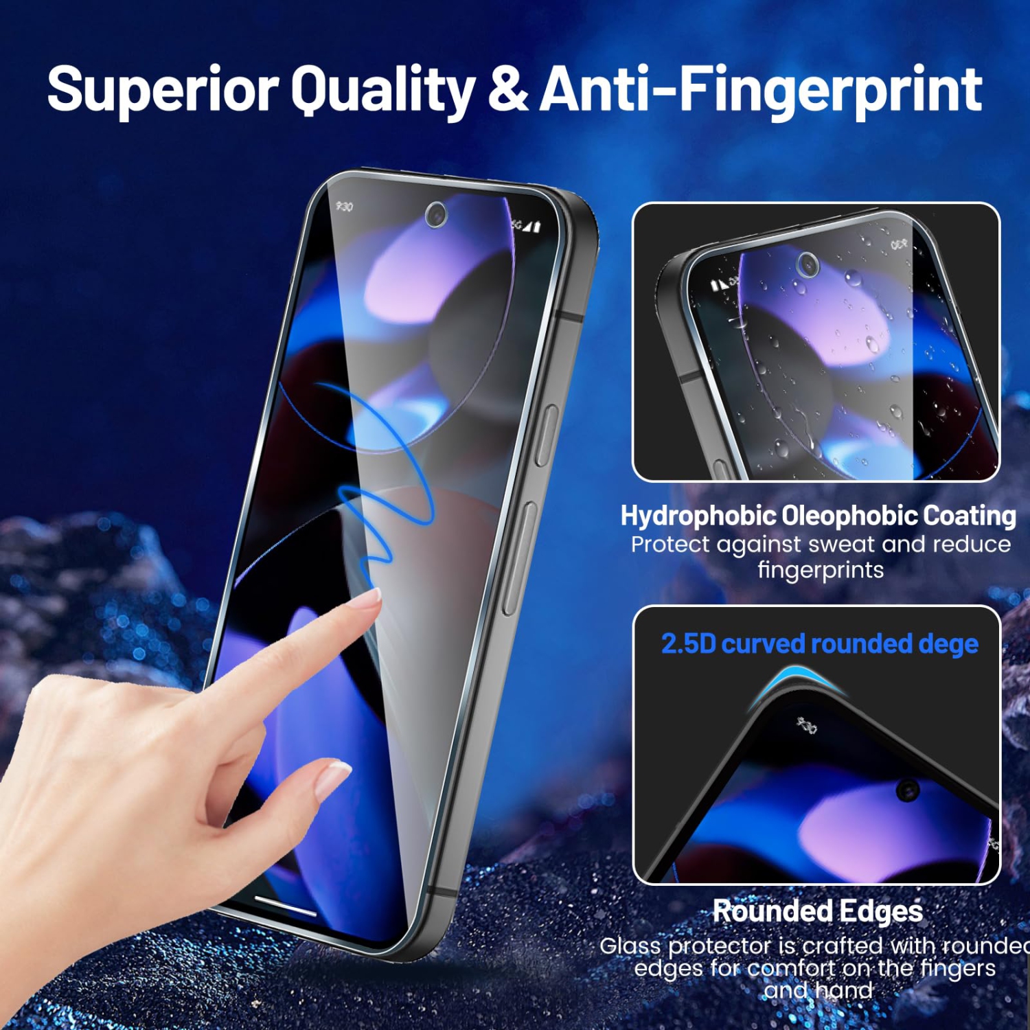 Paquet de 3 protecteurs d'écran pour Pixel 9 de Google, film en verre trempé avec cadre d'installation facile, compatible avec le déverrouillage des