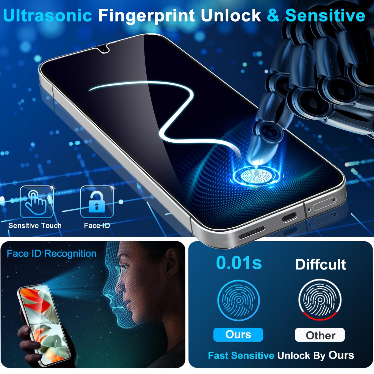 3 Pack Glass Screen Protector for Google Pixel 9, Ultrasonic Fingerprint Unlock, HD Clear Case Friendly Tempered Glass for Google Pixel 9 Screen