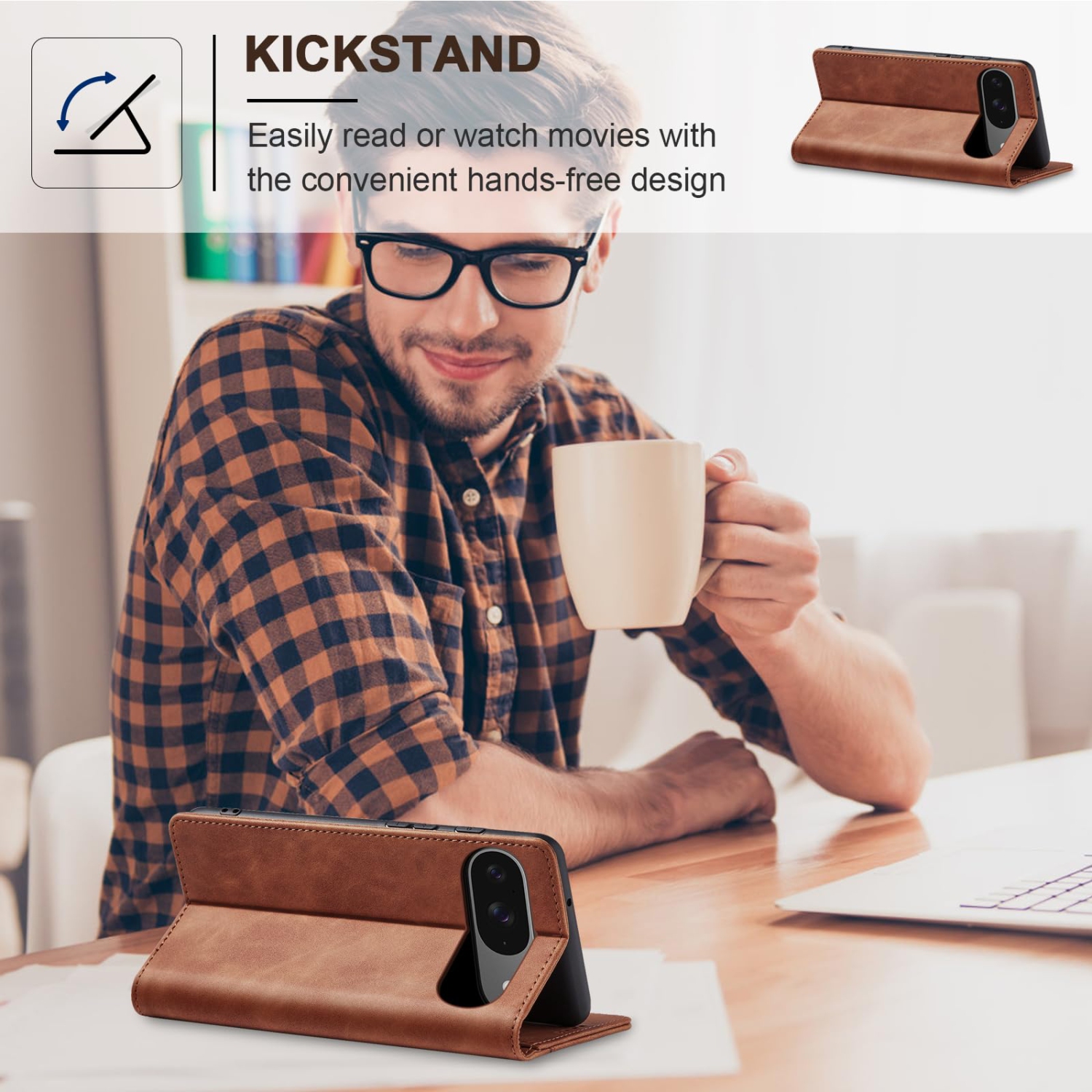 Flip Wallet Case for Google Pixel 9/9 Pro,Leather Magnetic Folio Cover with Card Holder,Kickstand - TPU Shockproof Durable Protective Phone Case,Brown