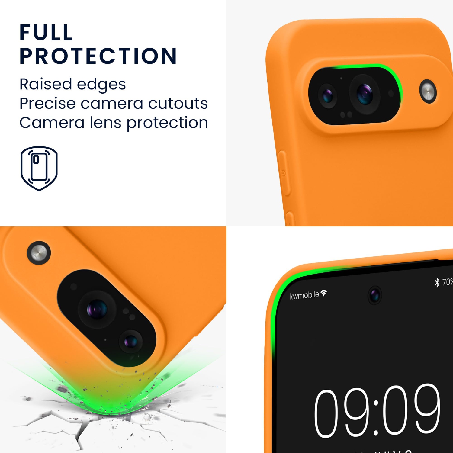 Étui de kwmobile compatible avec Google Pixel 9 - Étui protecteur mince en TPUR pour téléphone - Fini mat doux - Orange fruité