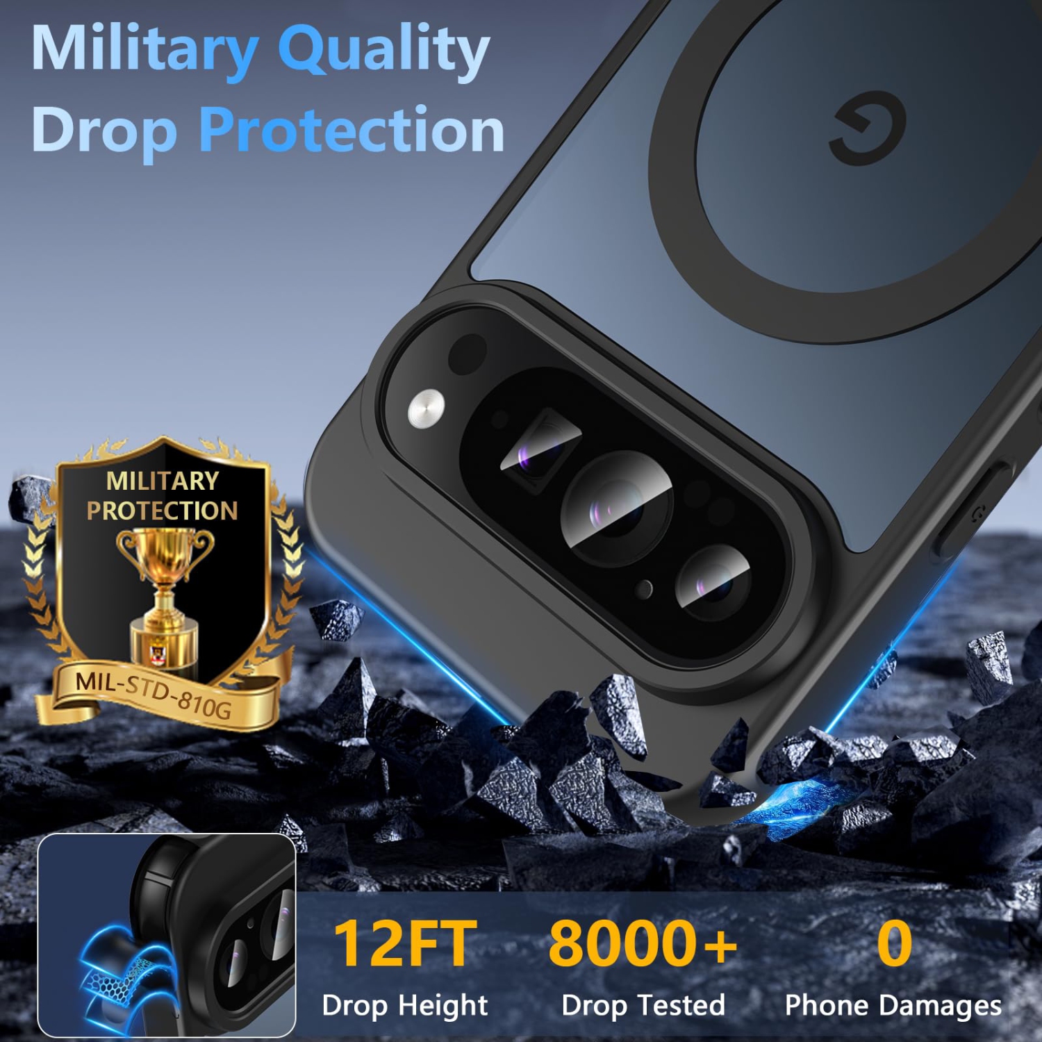 Étui pour Pixel 9/Pixel 9 Pro de Google avec protecteur d'écran, dos magnétique translucide, protection antichoc de qualité militaire, étui de