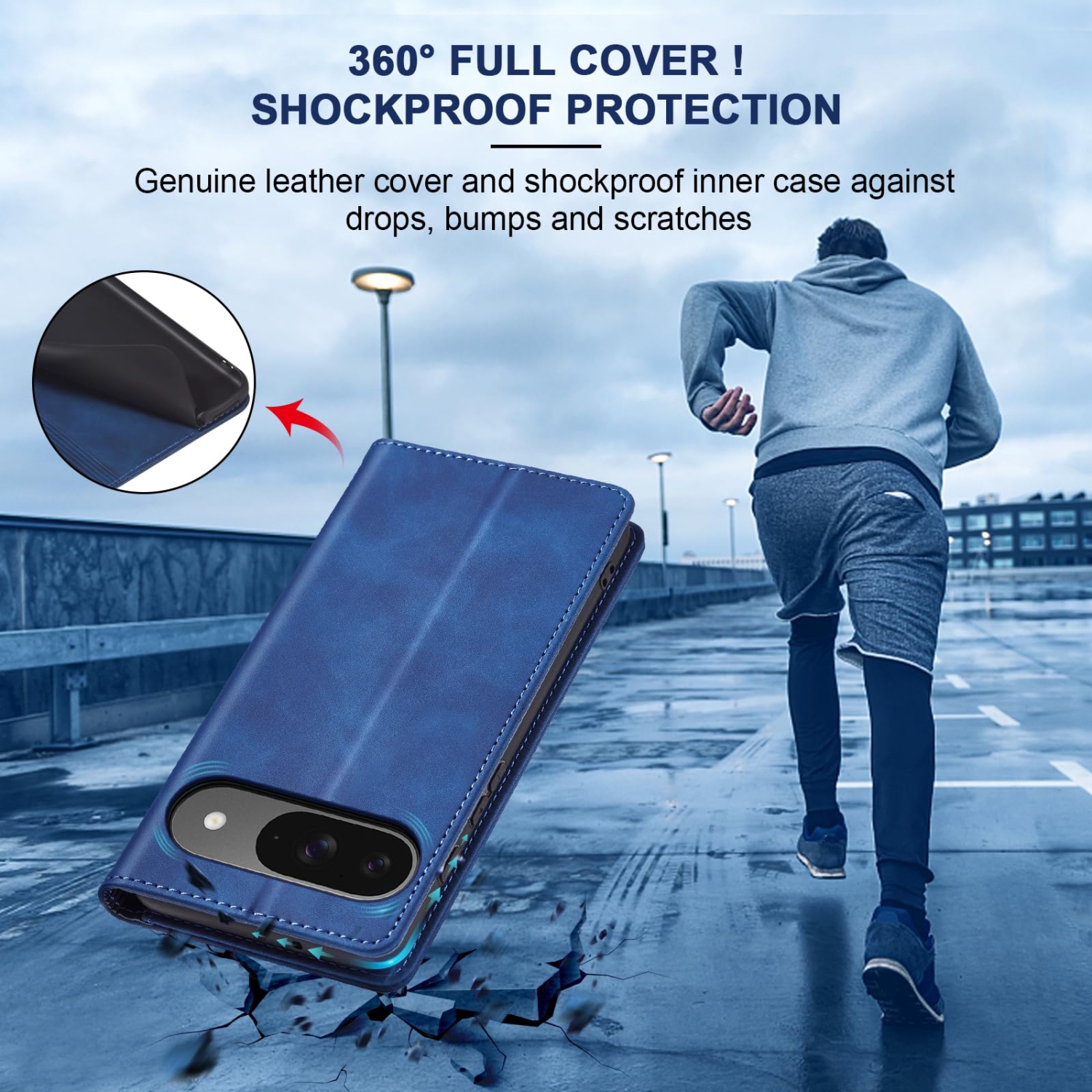 Étui portefeuille à rabat pour Pixel 9/9 Pro de Google, étui folio magnétique en cuir avec porte-carte, béquille - TPU étui protecteur durable