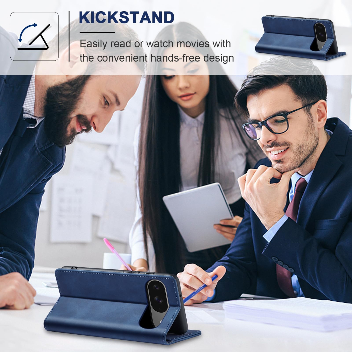 Étui portefeuille à rabat pour Pixel 9/9 Pro de Google, étui folio magnétique en cuir avec porte-carte, béquille - TPU étui protecteur durable