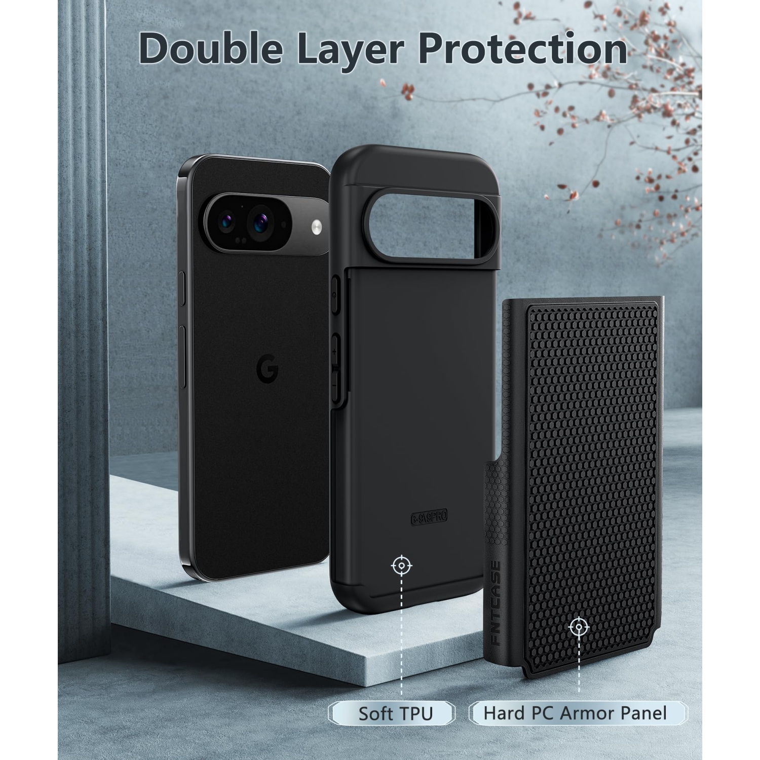 Étui pour Pixel 9 de Google : Étui robuste double couche pour Pixel 9 Pro avec dos texturé antidérapant - Robuste protection militaire antichoc