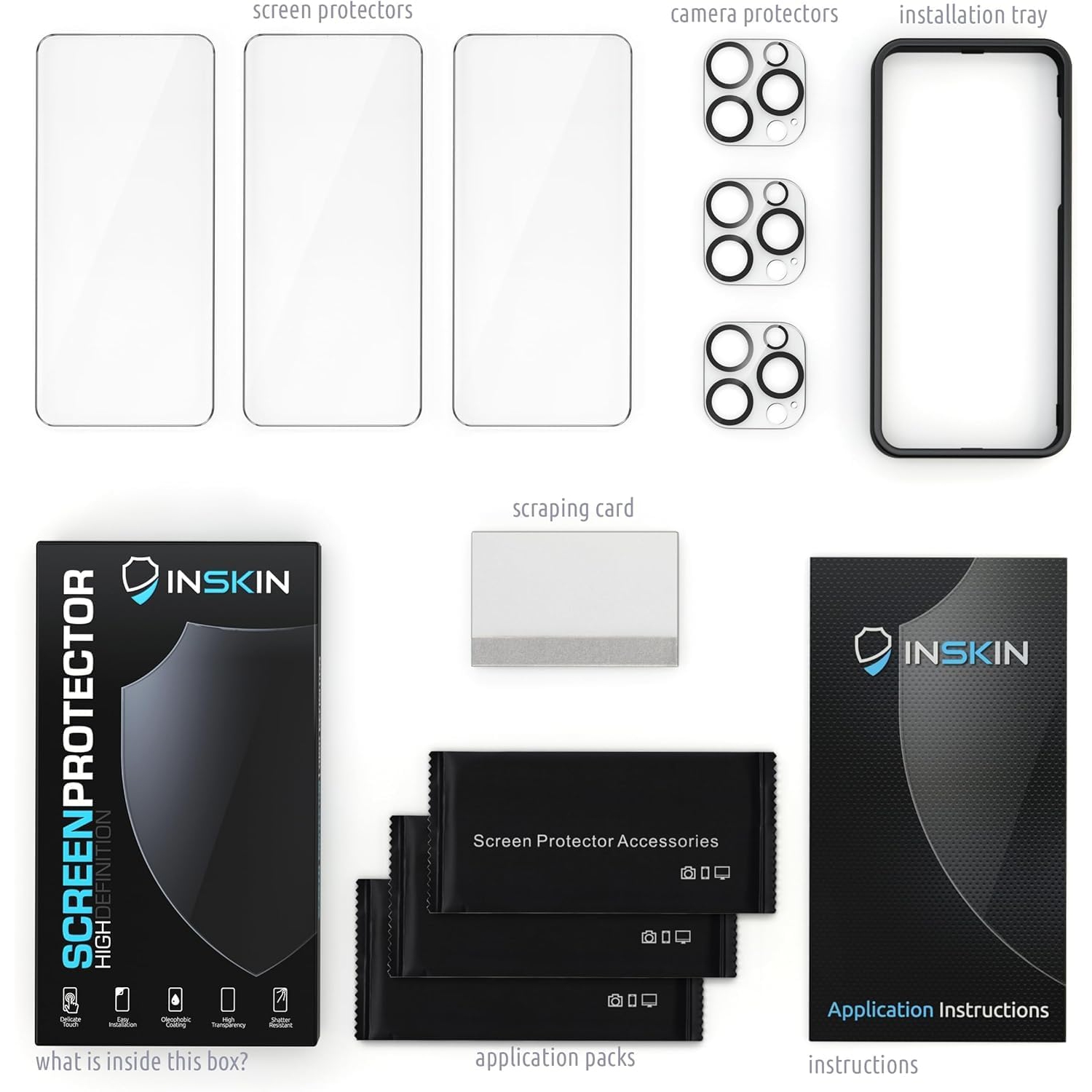 Inskin Tempered Glass for iPhone 16 Pro, Screen Protector with Camera Lens Guard, Auto Alignment Tray, 6.1 inch, Ultra HD, Case Compatible, 3+3 Pack