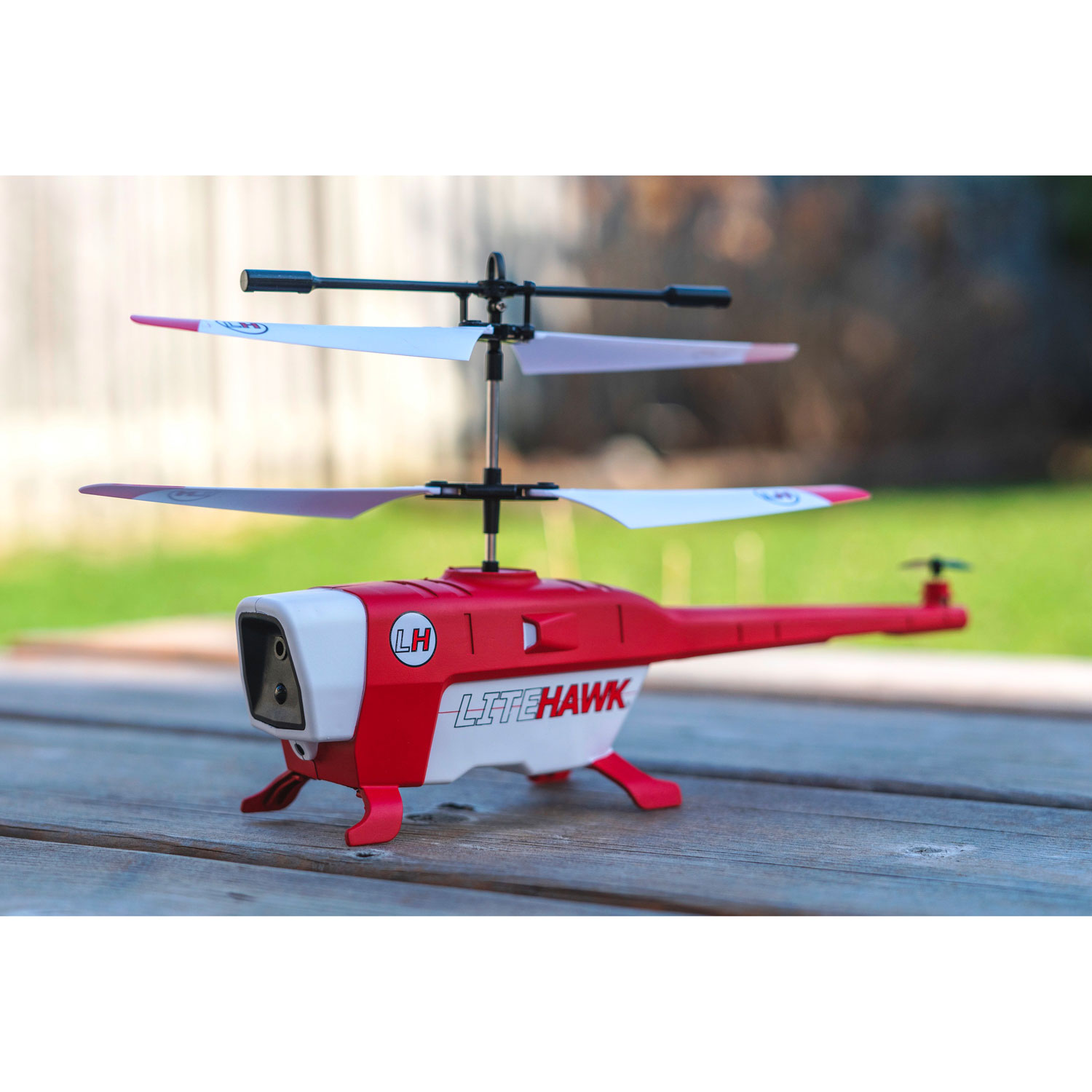 Hélicoptère téléguidé à évitement d'obstacles automatique Bravo de LiteHawk - Rouge/Blanc