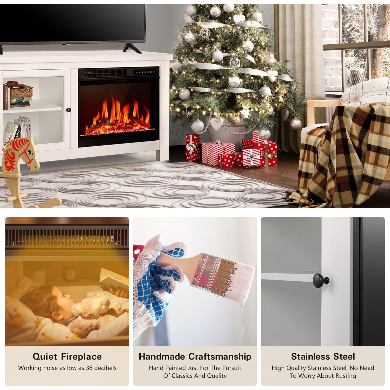 ZAFRO – Meuble pour téléviseur avec foyer de 50&nbsp;po, centre de divertissement moderne avec foyer électrique de 23&nbsp;po, meuble multimédia pour