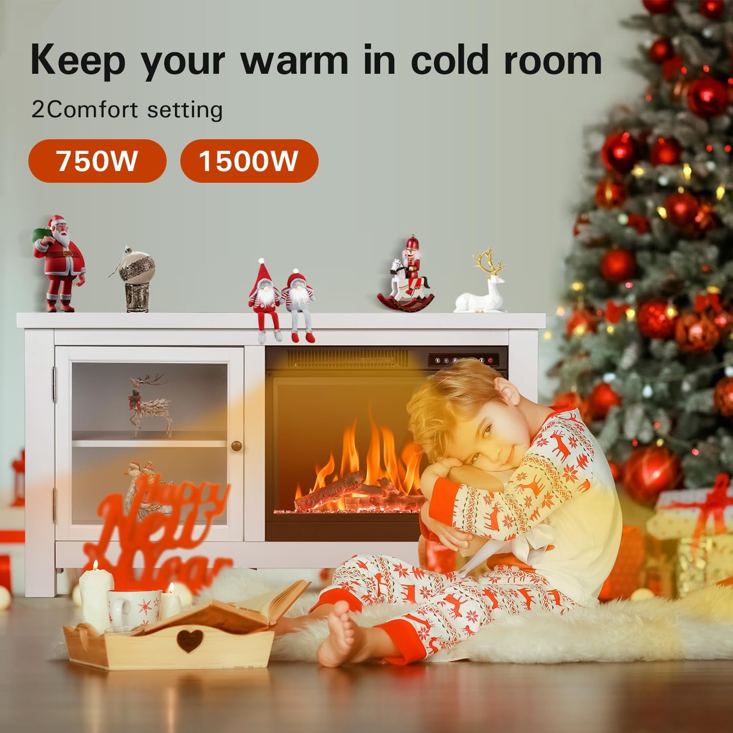 ZAFRO – Meuble pour téléviseur avec foyer de 50&nbsp;po, centre de divertissement moderne avec foyer électrique de 23&nbsp;po, meuble multimédia pour