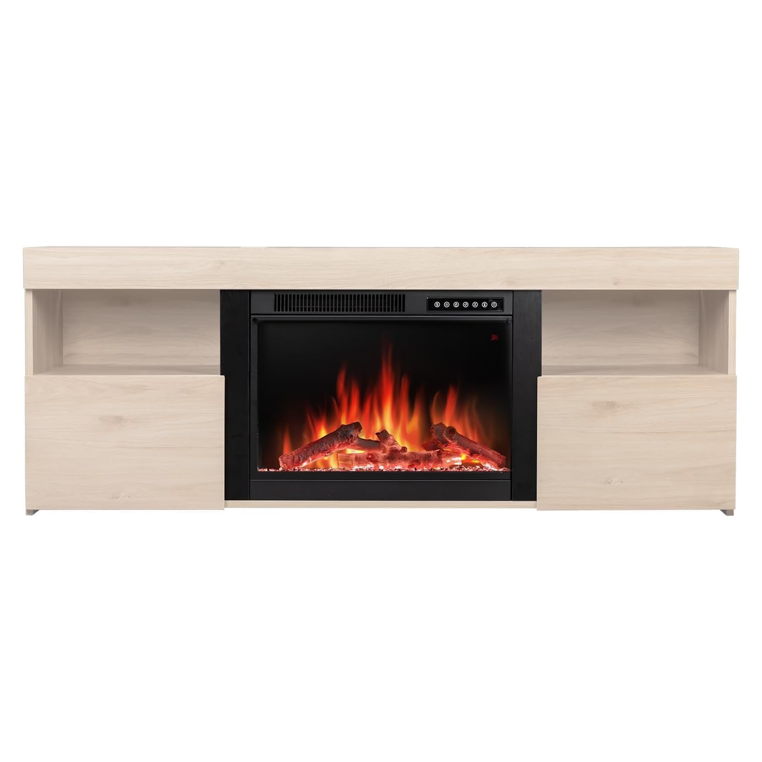 ZAFRO Electric Fireplace TV Stand with Mantel, Freestanding Wooden Frame Firebox, Adjustable Real 3D Flame Brightness, Remote Control, for TVs Up to