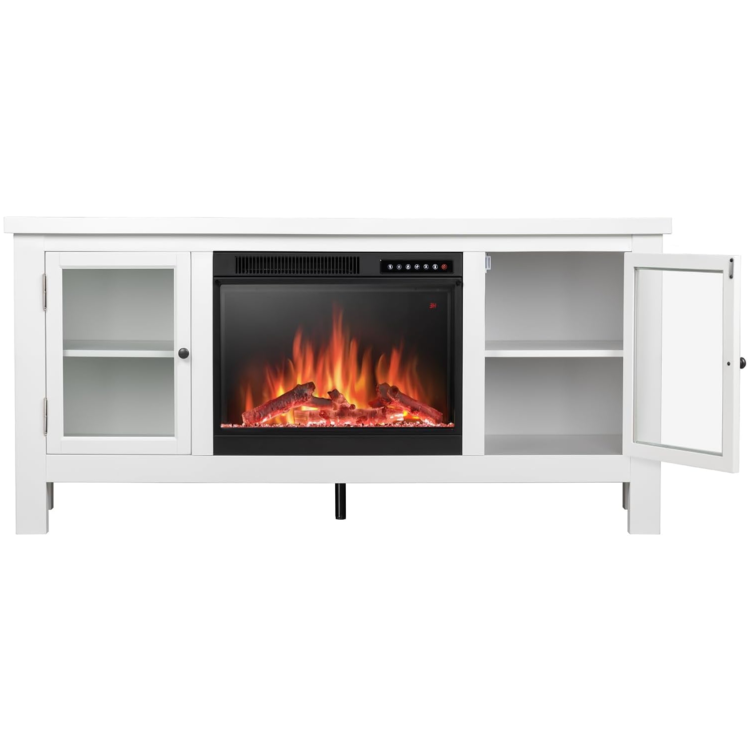 Foyer électrique ZAFRO, avec manteau, foyer en bois autonome, luminosité et couleur de flamme 3D réalistes réglables, tablettes de porte en verre,