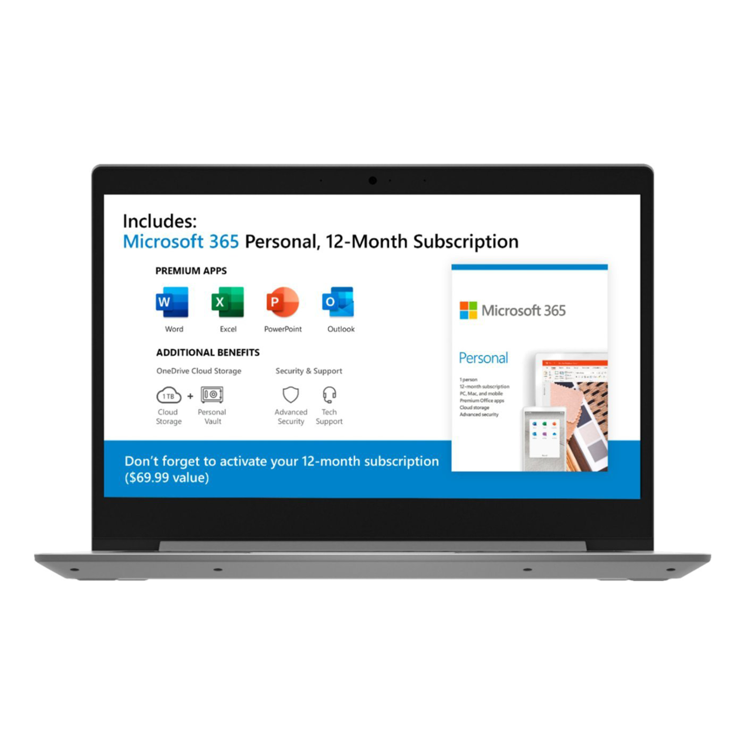 Lenovo IdeaPad 1 14" HD Business Laptop -Platinum Gray-128GB Hotface USB Card