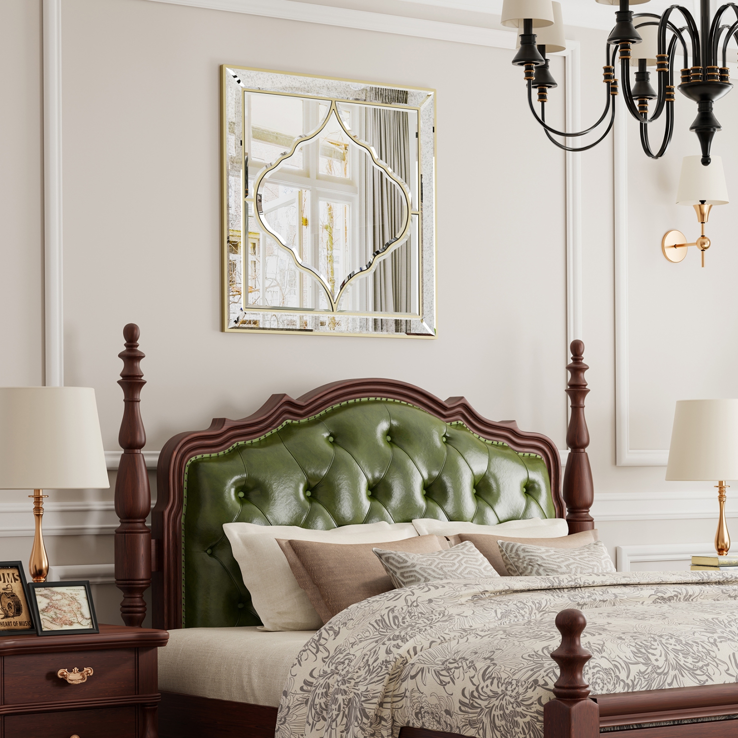 Wall Art Mirror Elegant Square Wall Silver Glass with Golden Rim Decorative Accent Mirror for Bedroom Hallway Bathroom Living Room Entryway Decorating