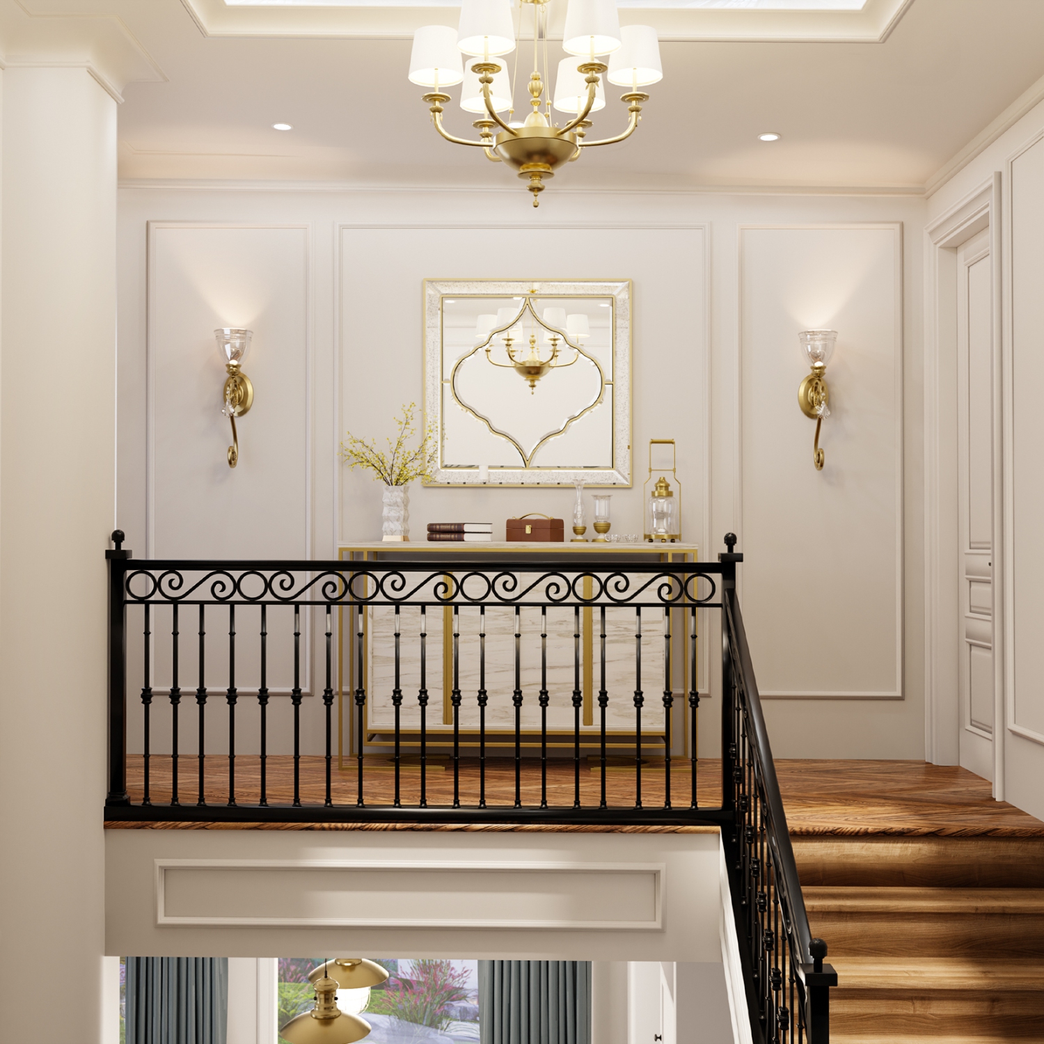 Wall Art Mirror Elegant Square Wall Silver Glass with Golden Rim Decorative Accent Mirror for Bedroom Hallway Bathroom Living Room Entryway Decorating