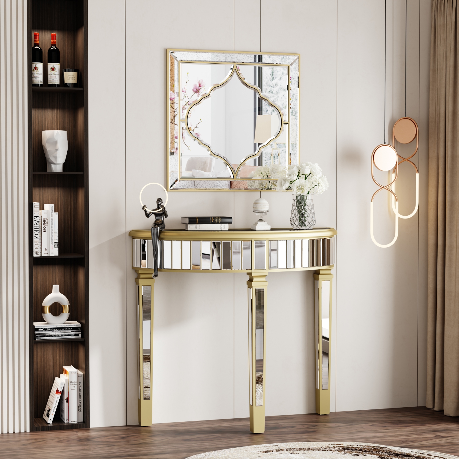 Wall Art Mirror Elegant Square Wall Silver Glass with Golden Rim Decorative Accent Mirror for Bedroom Hallway Bathroom Living Room Entryway Decorating