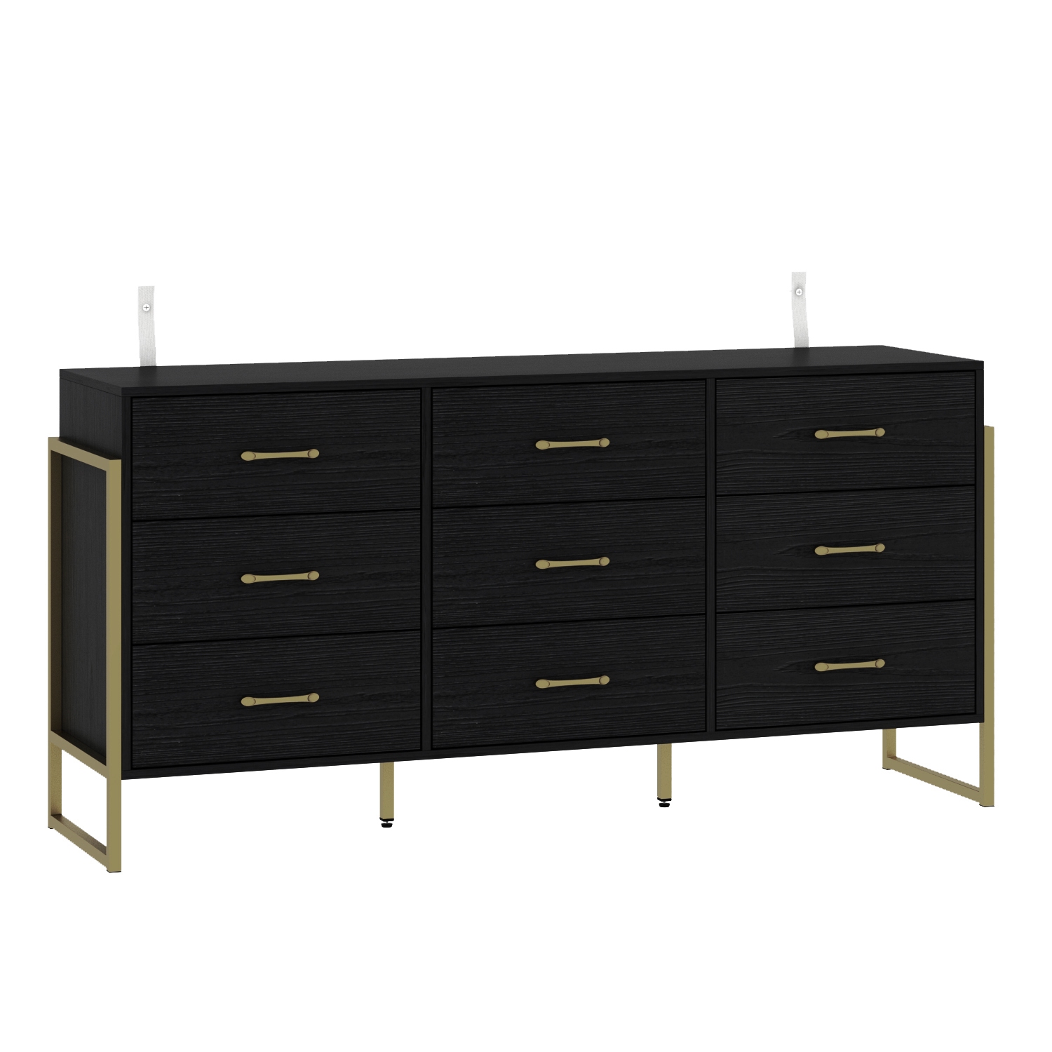 Homsee Modern Dresser with 9 Spacious Drawers, Stylish Freestanding Storage Cabinet with Gold Handles,Black