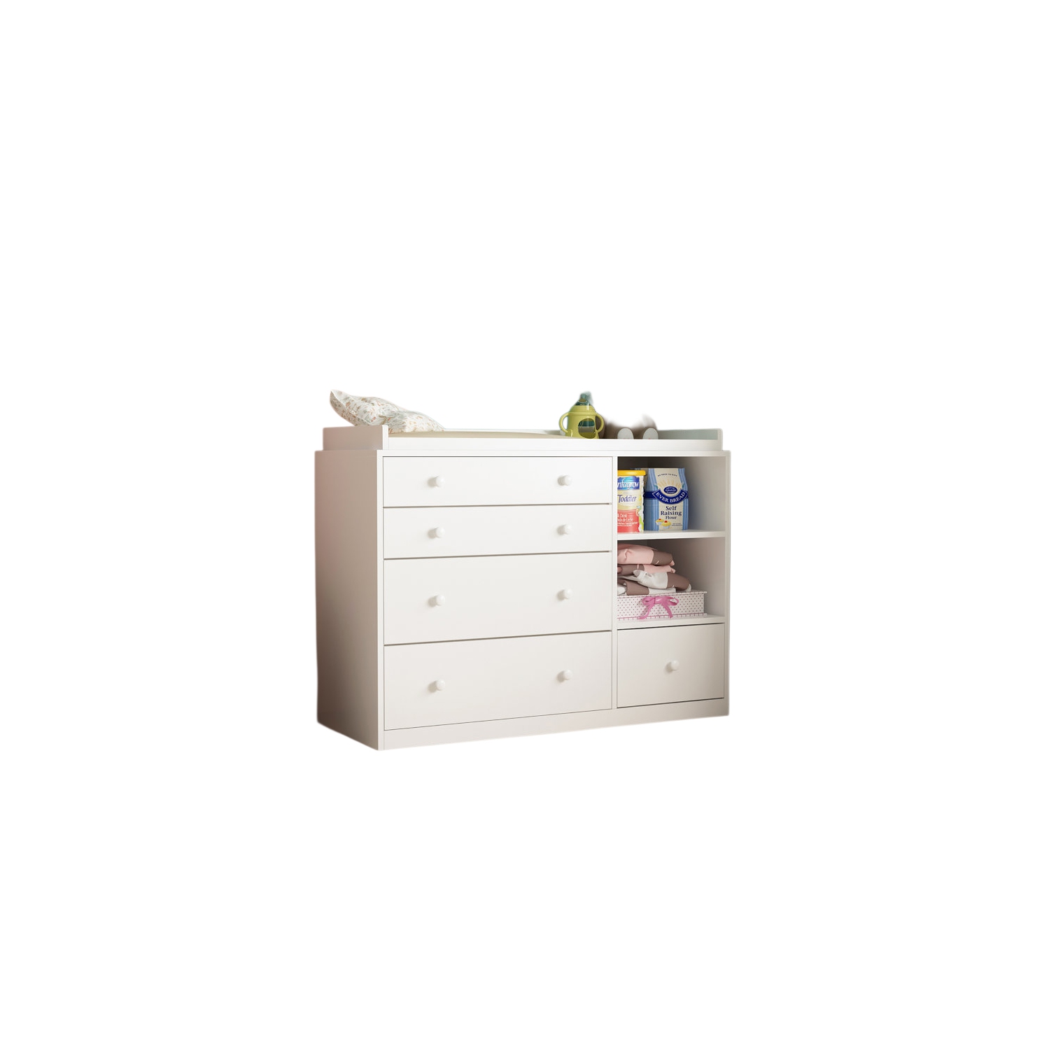 Homsee Wood Dresser with 5 Drawers, Vanity Table, and Storage Cabinet with Shelf,, White