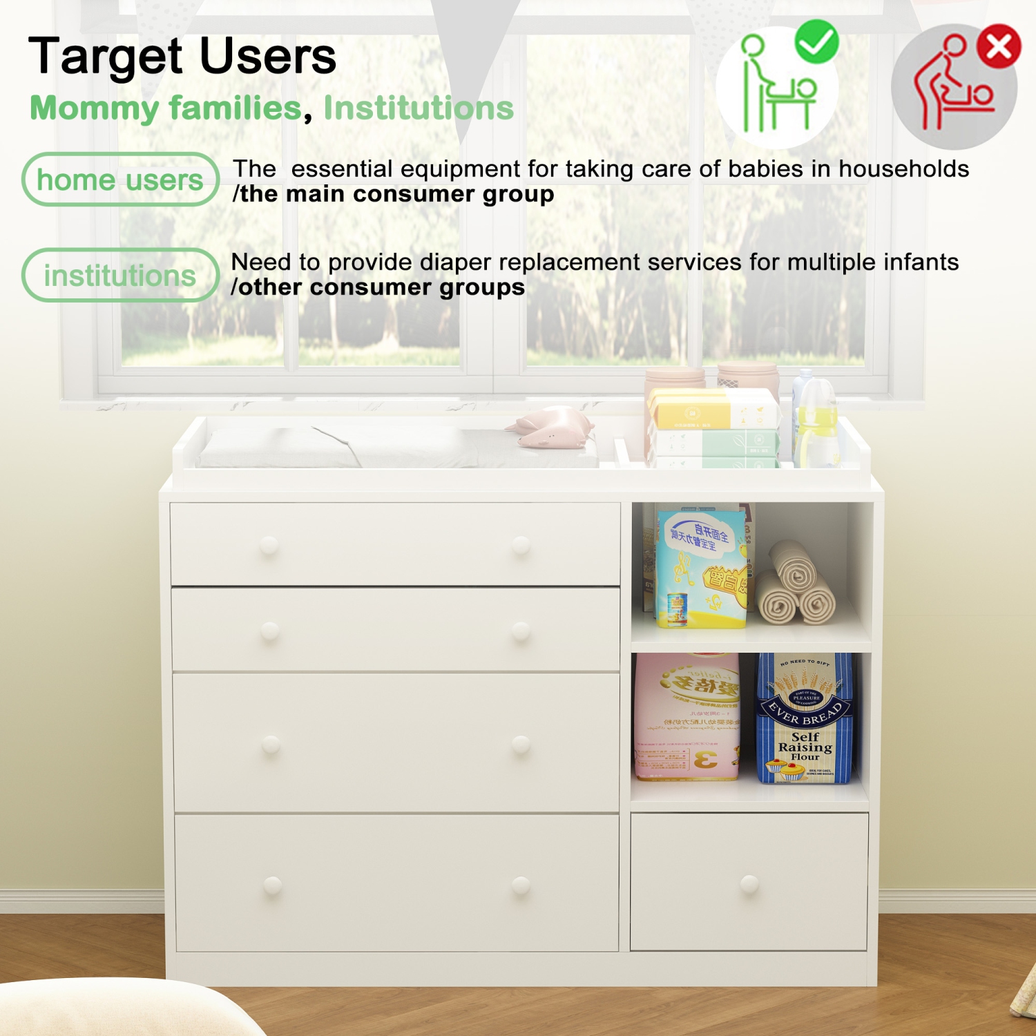 Homsee Wood Dresser with 5 Drawers, Vanity Table, and Storage Cabinet with Shelf,, White