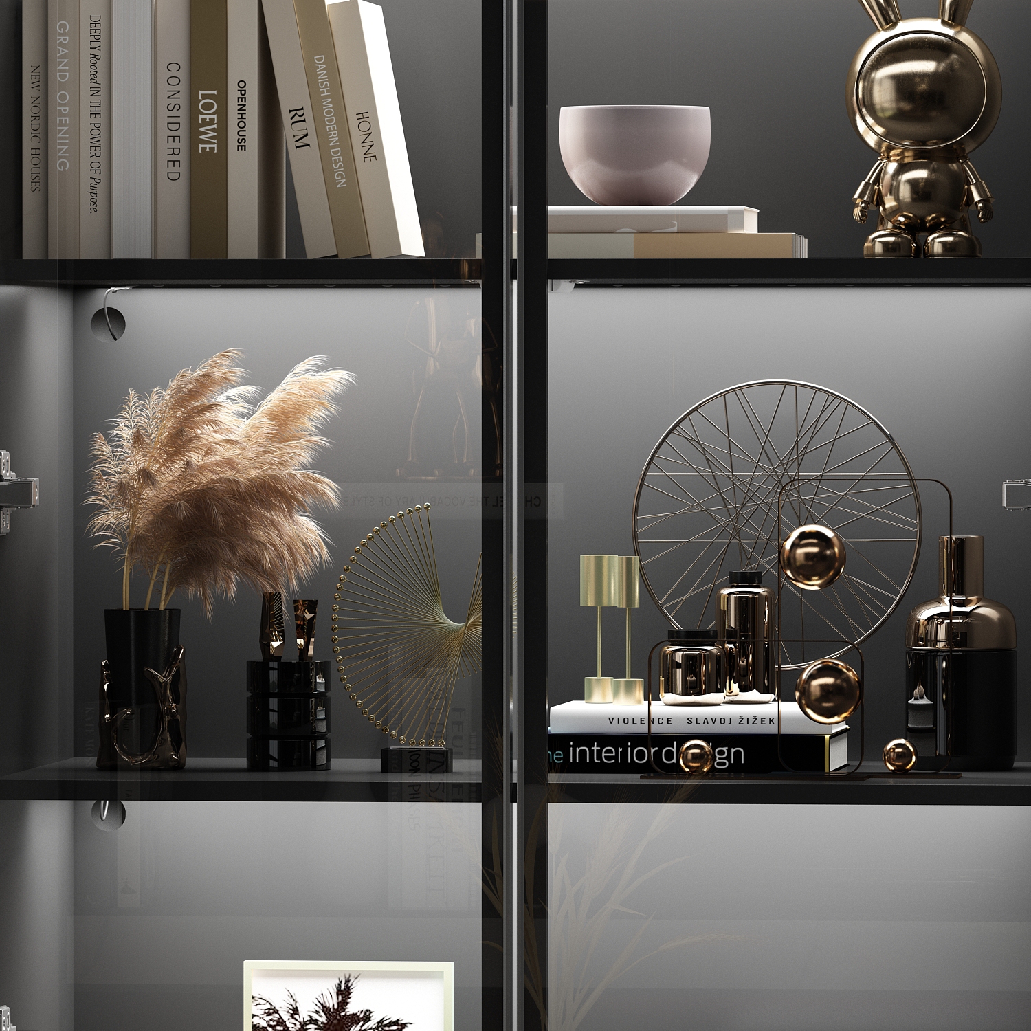 Homsee LED Lights Bookcase with Tempered Glass Doors and Aluminum Frame, Modern Storage Shelf for Living Room or Study, Black