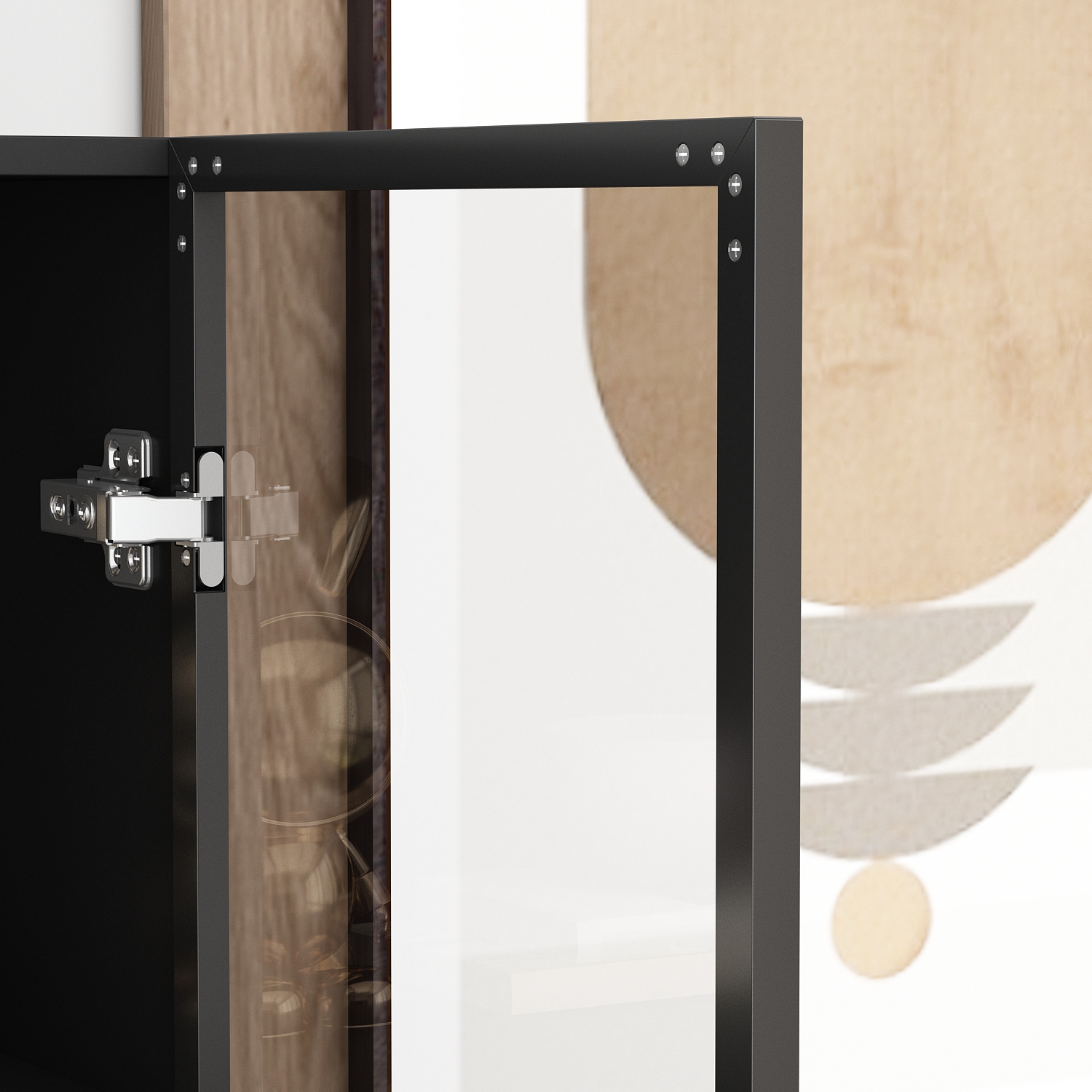 Homsee LED Lights Bookcase with Tempered Glass Doors and Aluminum Frame, Modern Storage Shelf for Living Room or Study, Black