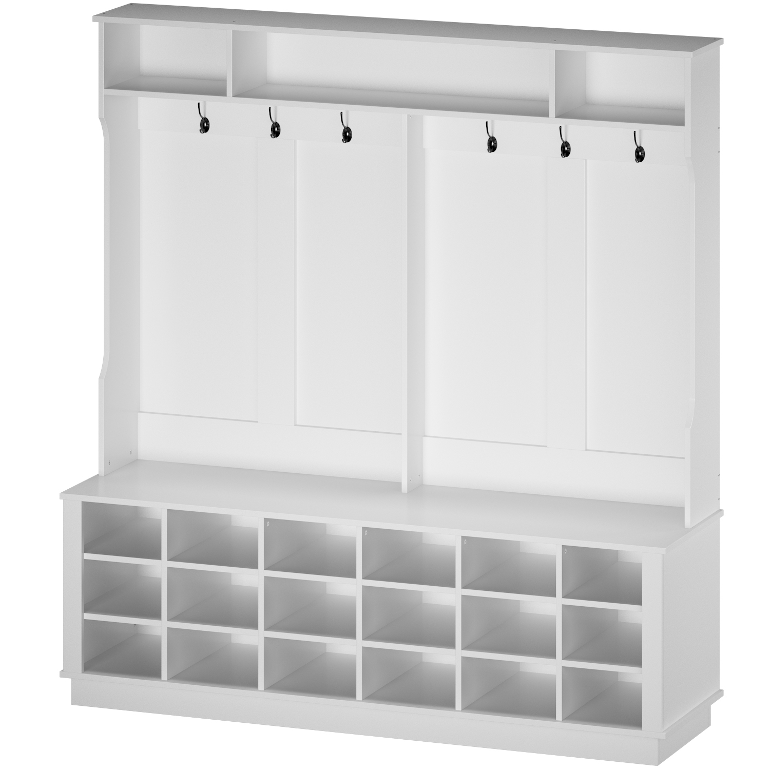 Homsee Large Entryway Hall Tree with Coat Hooks, Shoe Storage Cubbies, and Top Shelves for Mudroom and Foyer Organization, White