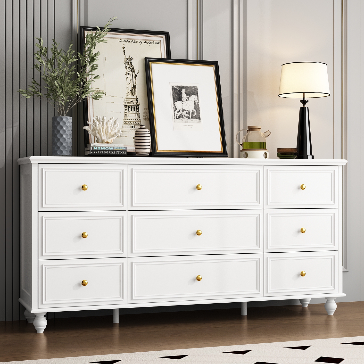 Homsee 9-Drawer Wooden Chest of Drawers, Modern European Style,White