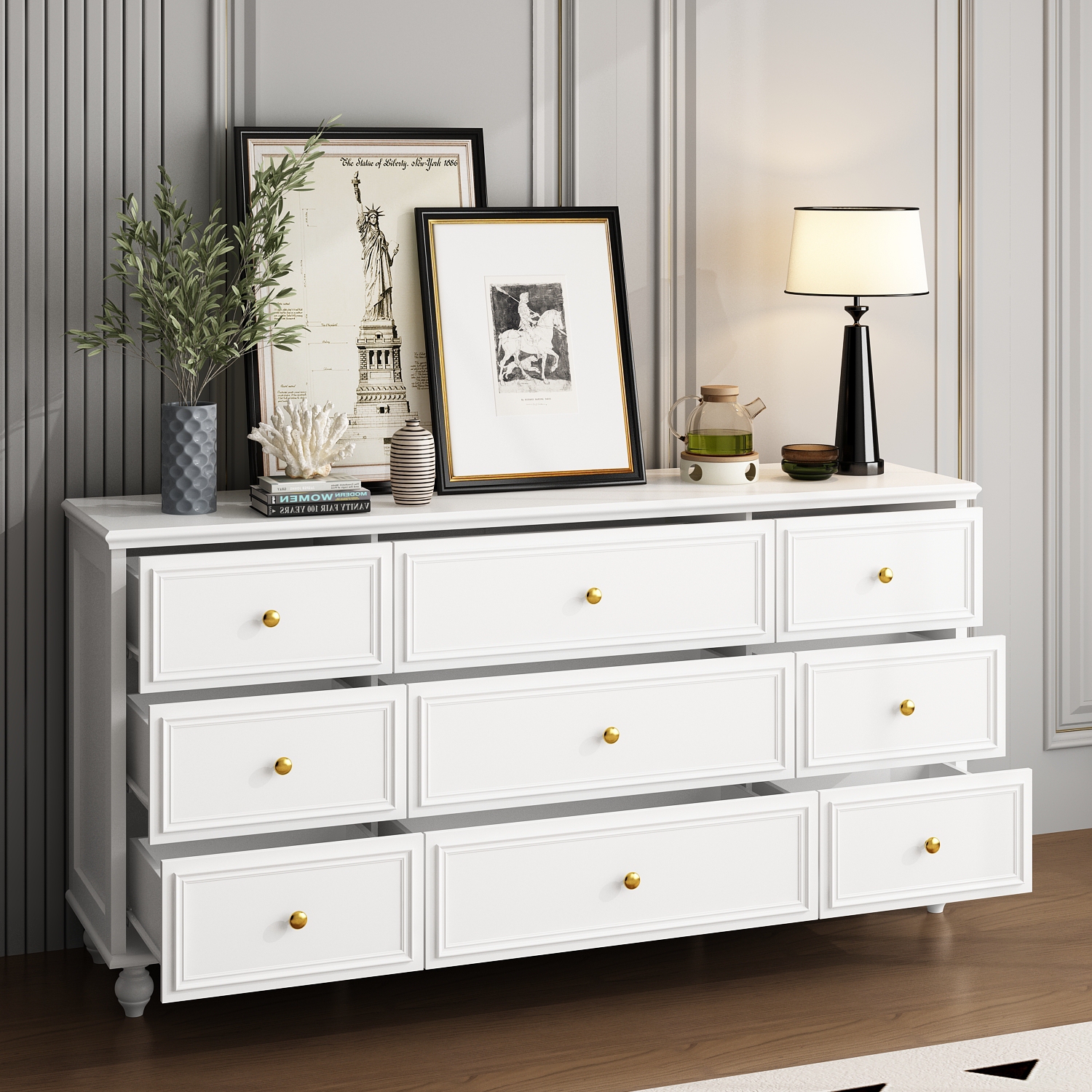 Homsee 9-Drawer Wooden Chest of Drawers, Modern European Style,White