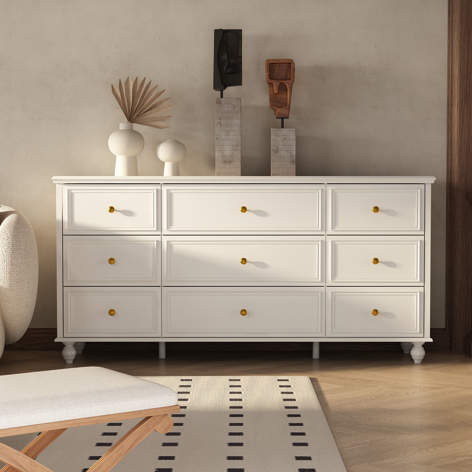 Homsee 9-Drawer Wooden Chest of Drawers, Modern European Style,White