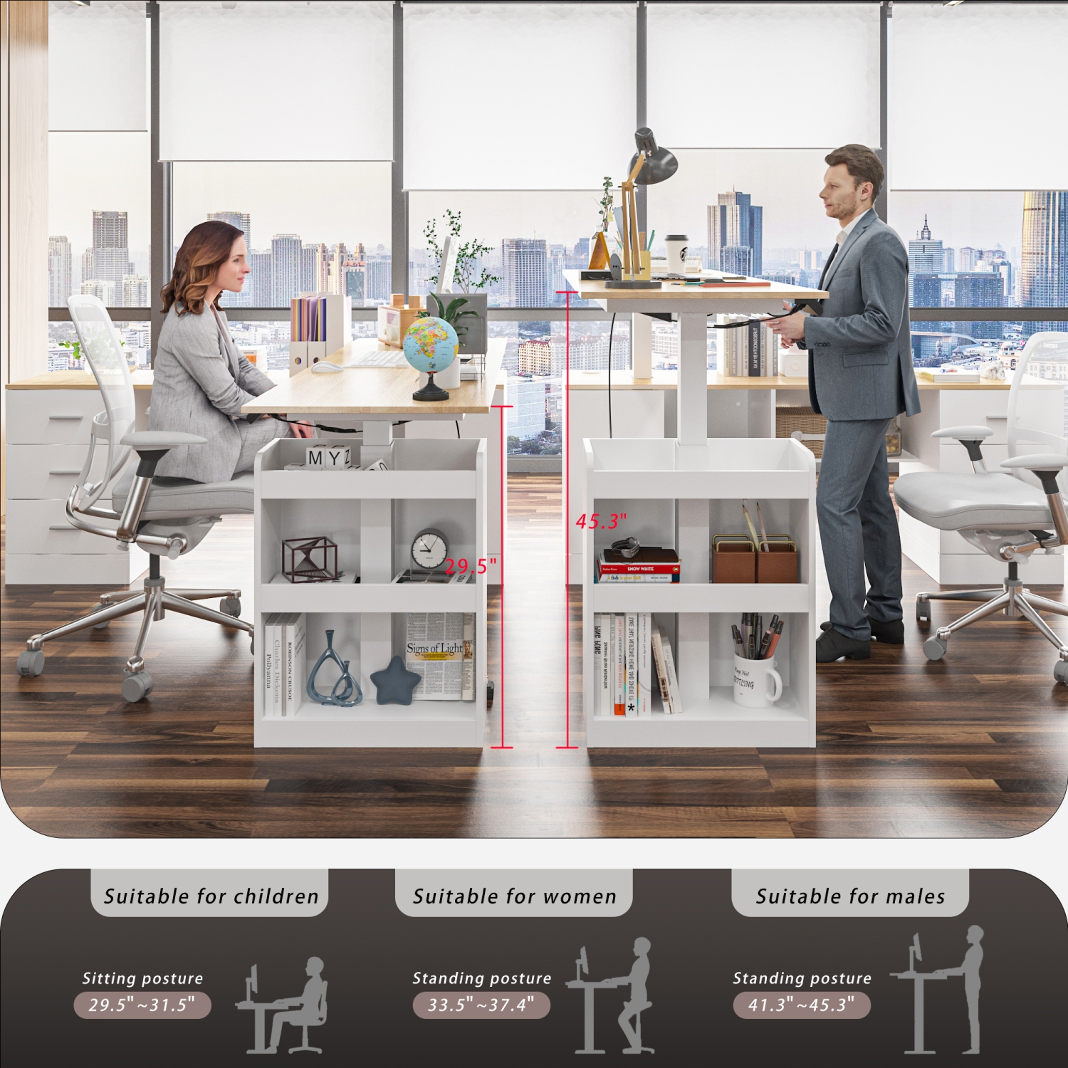 Bureau assis/debout ergonomique réglable avec contrôleur de mémoire préréglé de Homsee – Hauteur réglable, fini blanc