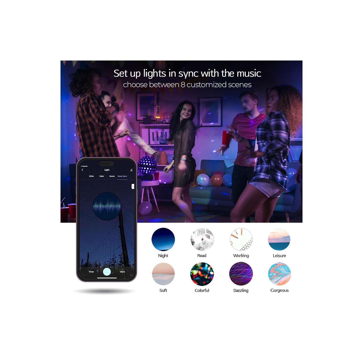 Zare Smart Light Bulbs, Compatible with Alexa and Google Assistant, Dimmable Color Changing RGB Smart Bulbs, 9W 806 Lumens, 2.4Ghz Bluetooth Wi-Fi,